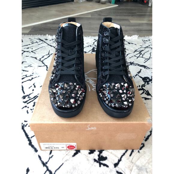 Christian Louboutin Red Bottom Orlato Black Spike Sneakers Size 45 New In Box - Picture 4 of 12